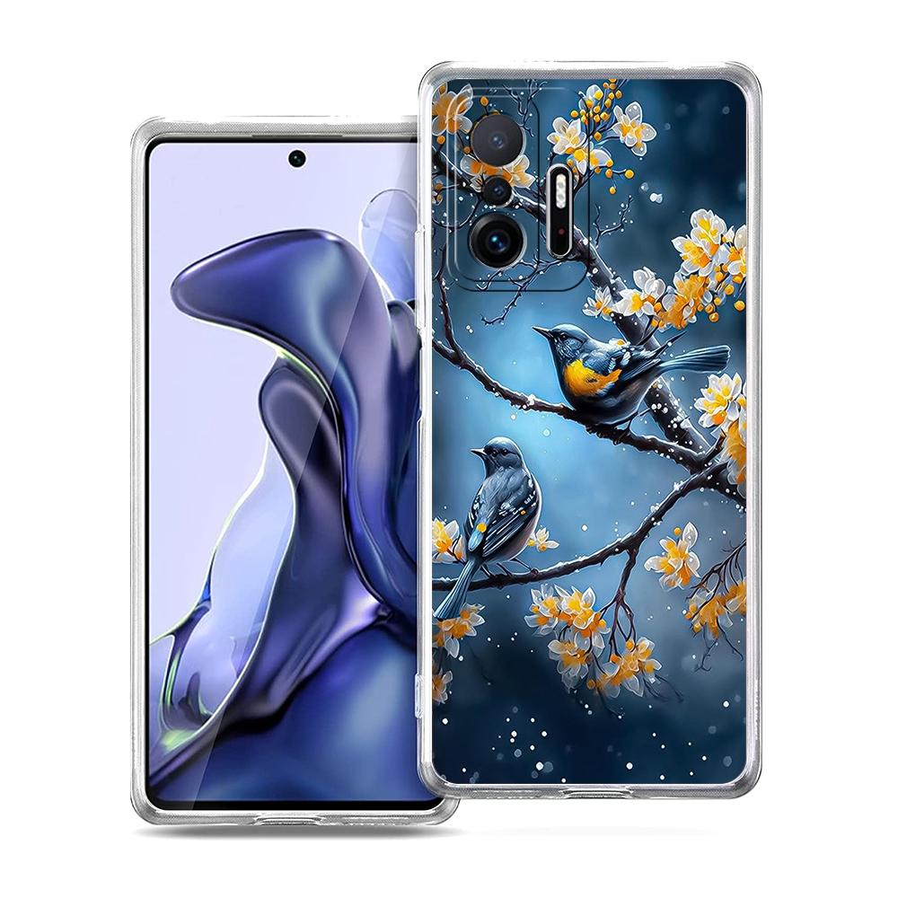 Transparent Phone Case for Xiaomi Mi 14 13 12 11 Ultra 13T 12T 11T Poco X3 NFC F3 F6 Pro 5G Soft TPU Flower Floral Bird Pattern