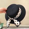Straw Weaving Sun Protection Cap Dot Ribbon Wide Brim Hat Vacation Beach Straw Cap  Sun Protection