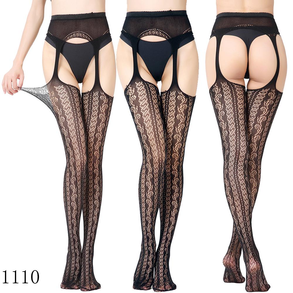 Sexy Elastic Fishnet Stockings with Garter Belt - Women's Open Crotch Fine Mesh Anti-Slip