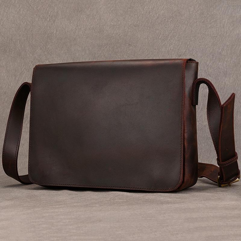Men's Genuine Leather Shoulder Bag Crazy Horse Leather Crossbody Bag High Quality School bags Leather Messenger Bag for men male