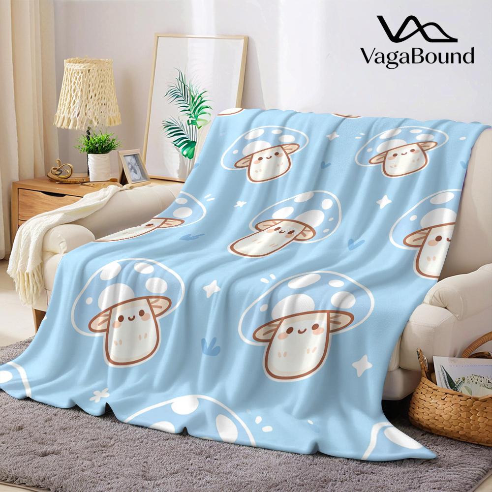 Cute Happy Mushrooms Flannel Blanket Warm Soft Halloween Christmas All-Season Couch Decorative Cozy Warm Gift