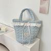 Korean Style Bowknot Handbag Large Capacity Fresh Lace Lunch Bag Lovely Bucket Bag  Girls