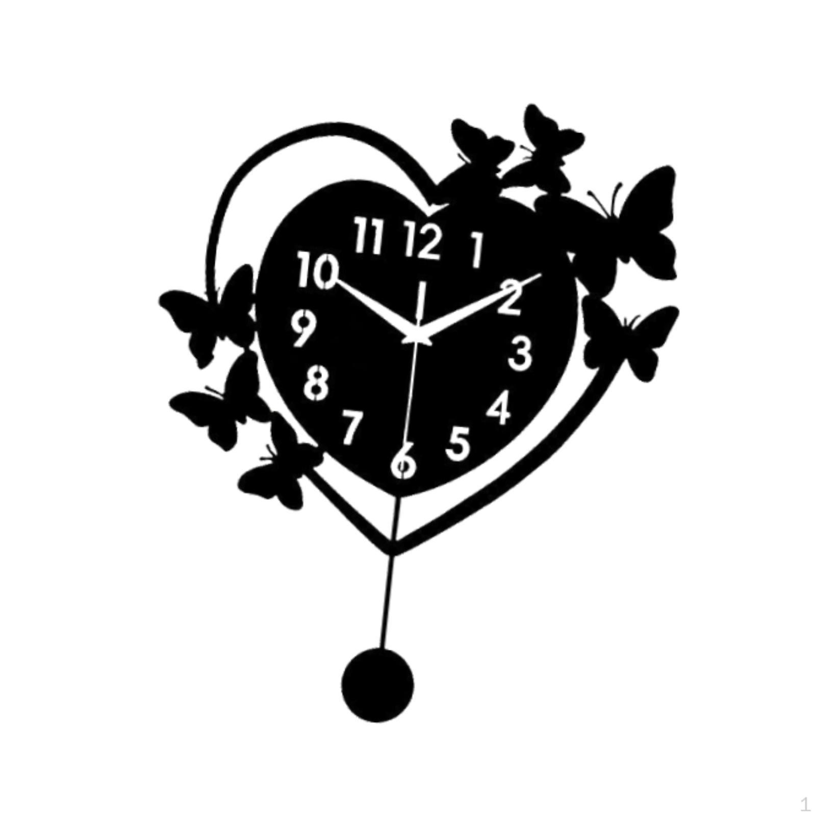 Heart Shaped Wall Clock Decorative Silent Acrylic Irregular Home Decor Modern for Bathroom Study Black