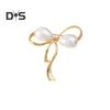 Women Brooch Faux Pearl Hollow Bow Decor Stainless Exquisite Vintage Anti-slip Wear-resistant Coat Collar Hat Scarf Decoration Clothes Pin Garment