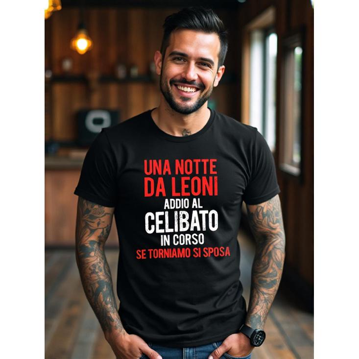 A Night of Leoni Italian Themed Bachelor Party T-Shirt for Men with a Striking Red And White Design, Made Of, Casual Style Featuring Distressed Text,