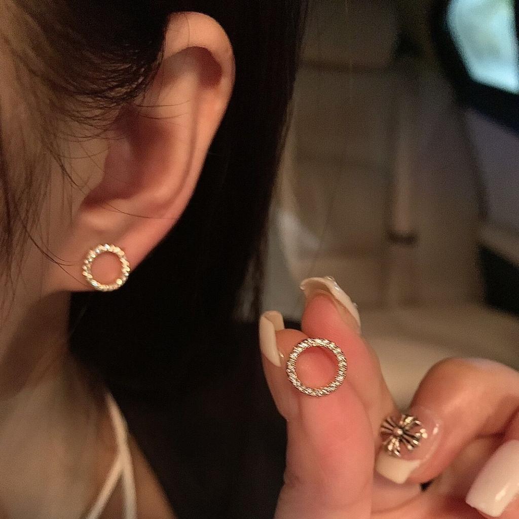 Silver needle zircon circle earrings niche personality simple high-end stud earrings small fashion temperament earrings women
