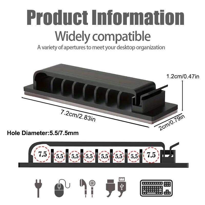 8 Holes Cable Organizer Self Adhesive Cable Clips USB Cable Management Clamp Home Desk Wall Cord Holder Charging Wire Manager