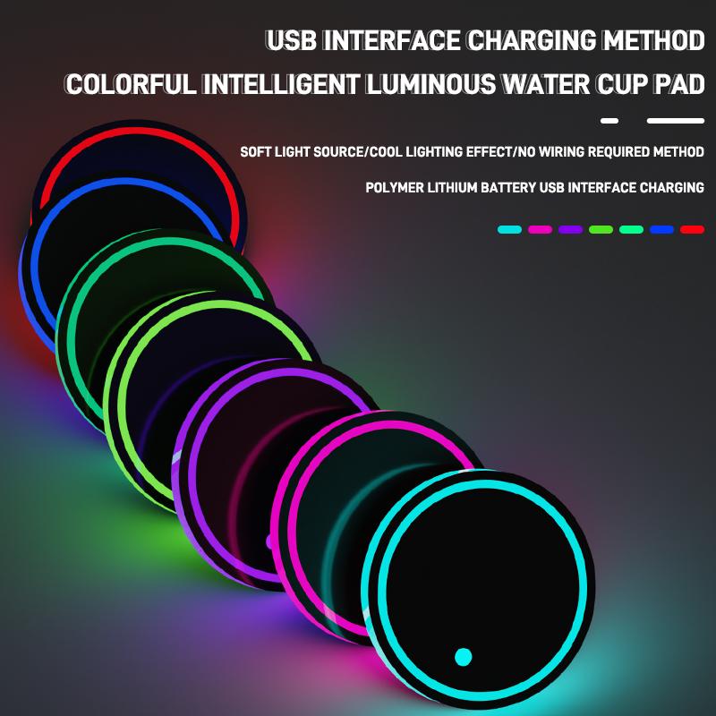 Coussinet De Tasse D'eau Lumineux LED Pour Voiture, Colored Cup Holder, Smart and Luminous Cup Mats, Car Interior Lighting