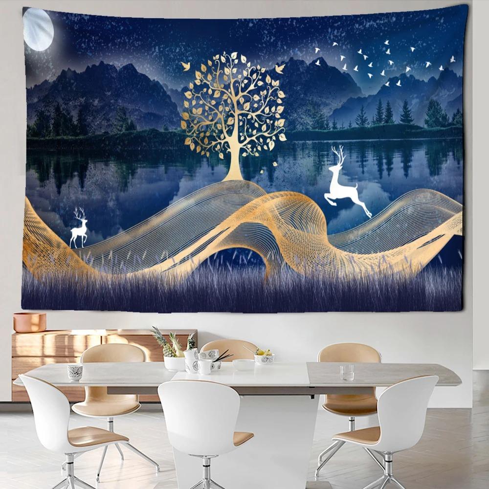 Line ink mountain view tapestry bohemian style background cloth beautiful home decoration room dormitory bedside hanging cloth