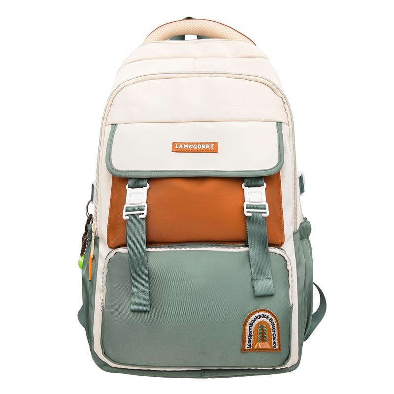 

Студенческий школьный рюкзак большой вместимости женский рюкзак с цветными блоками зелёный