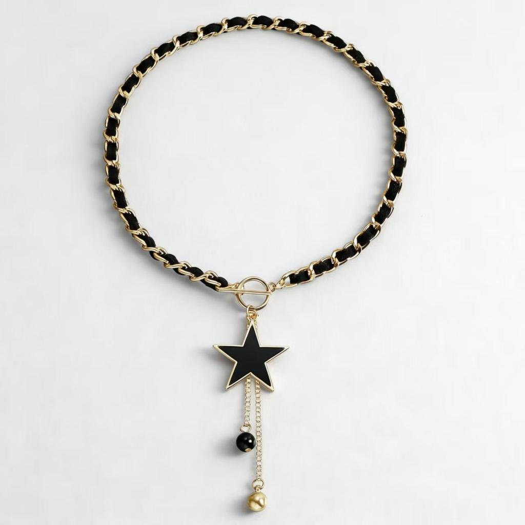 Cross-Border Black Heart Mother-of-Pearl Pendant Necklace with Velvet Wrap for Women