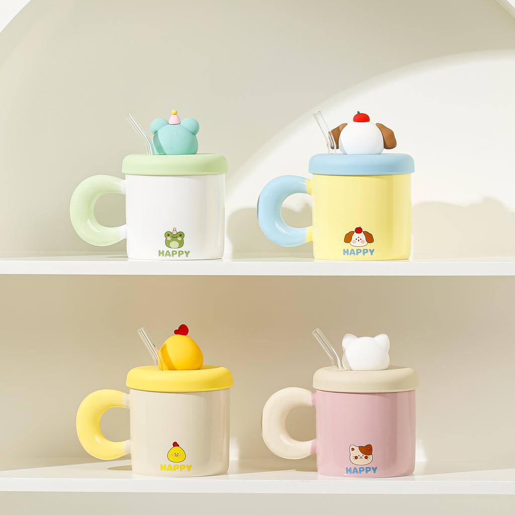Cute Duck Mug High Looking Ceramic Water Cup with Lid To Send Girls Couple Cup Squid Cup Birthday Gift