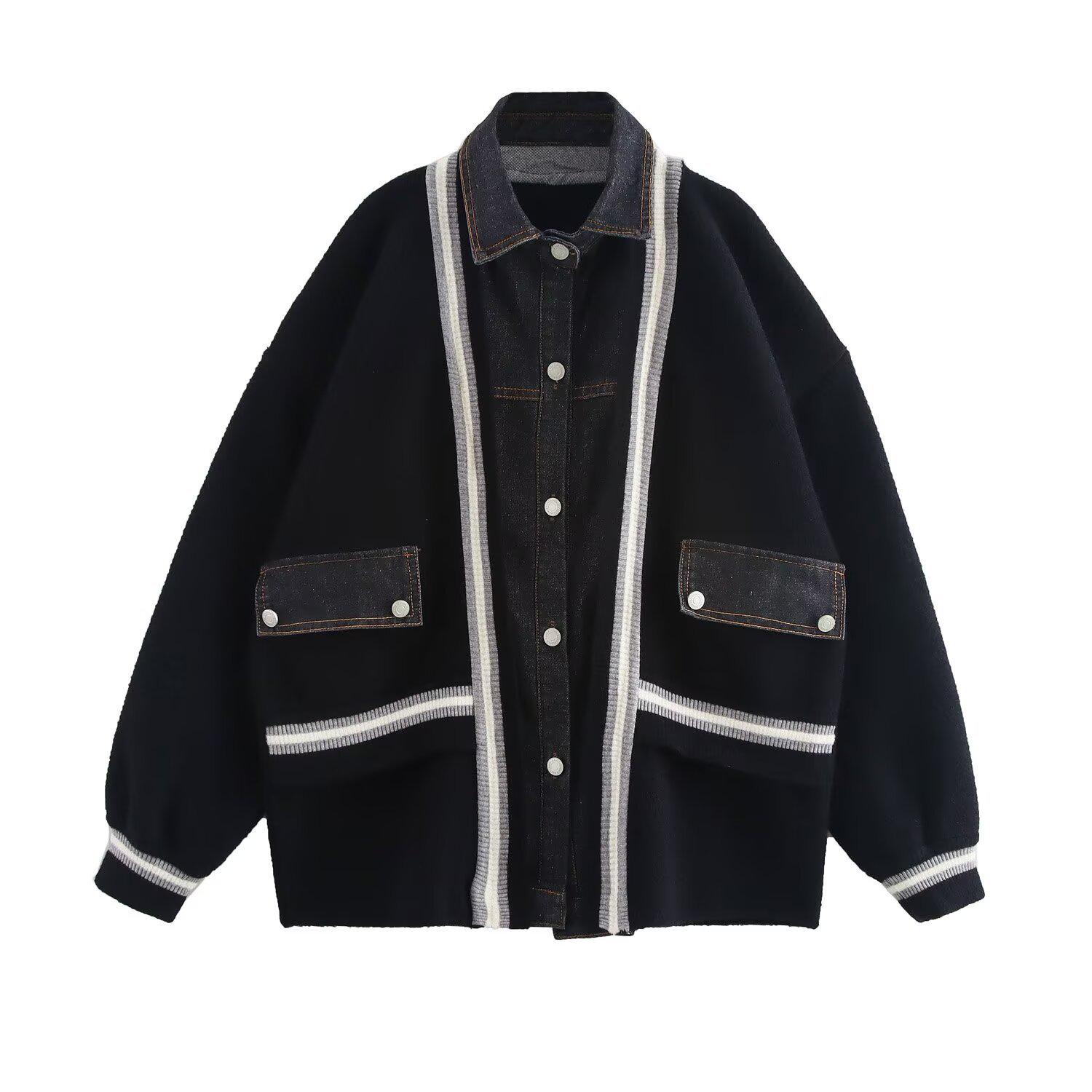 

Женский европейский джинсовый кардиган с плетением - новый дизайн трикотажной куртки-свитера One size