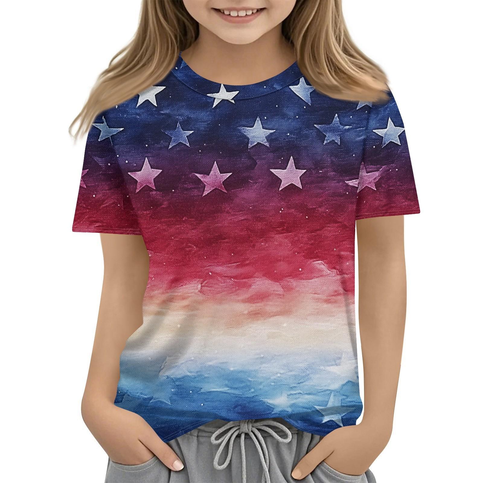 

Детская модная повседневная футболка с коротким рукавом и принтом «День независимости» с круглым вырезом 130