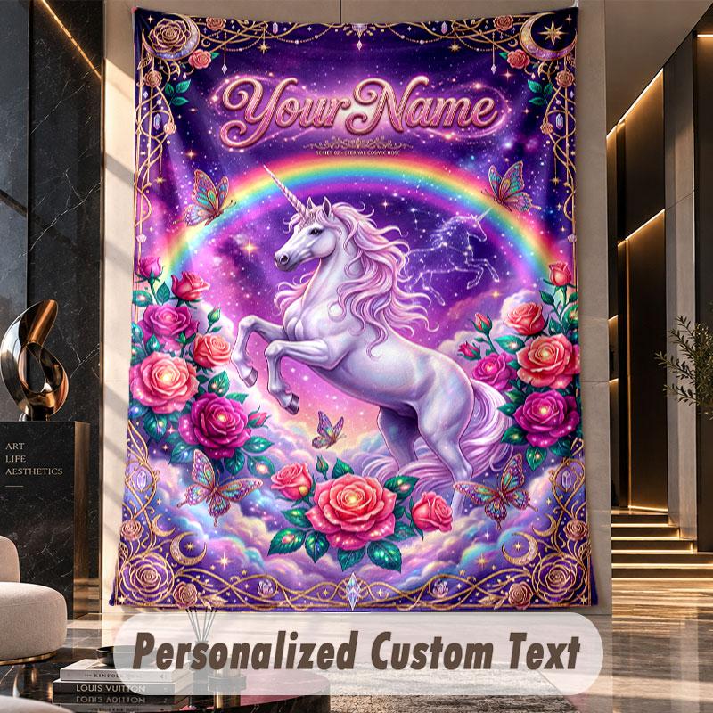 Unicorn (428) Theme Custom Tapestry Personalized Custom Name Text Wall Hanging Tapestry Home Decor Background Cloth