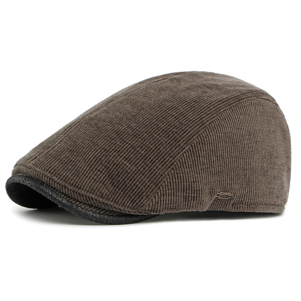 Autumn Winter Velvet Thick Warm Cap Men's Corduroy Beret British Retro Forward Cap Painter Cap
