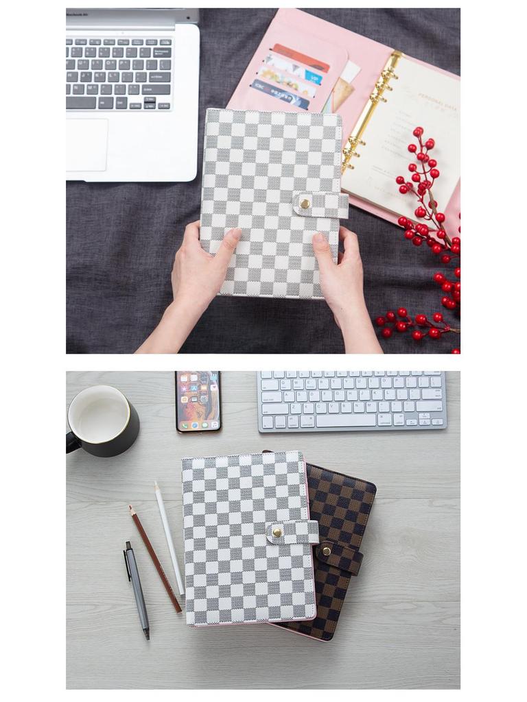 A5 Premium Leather Grid Pattern Binder Journal