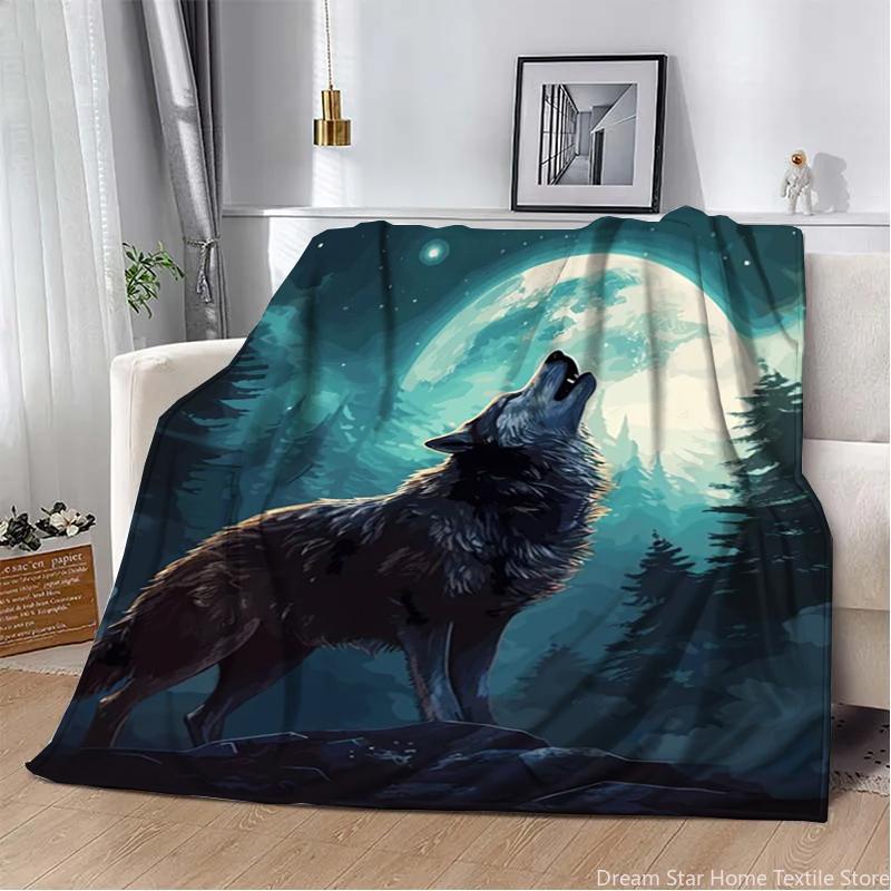 3D Animal Wolf Cute Cartoon Flannel Blanket Fluffy Children and Adults Sofa Plush Bedspread Throw Lunch Blanket for Sofa Bed