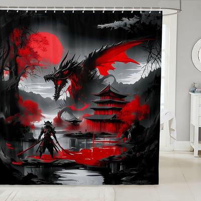 Japanese Style Bathroom Accessories Dragon Shower Curtain Magical Animals Bath Curtain Western Wildlife Theme Bathroom Sets
