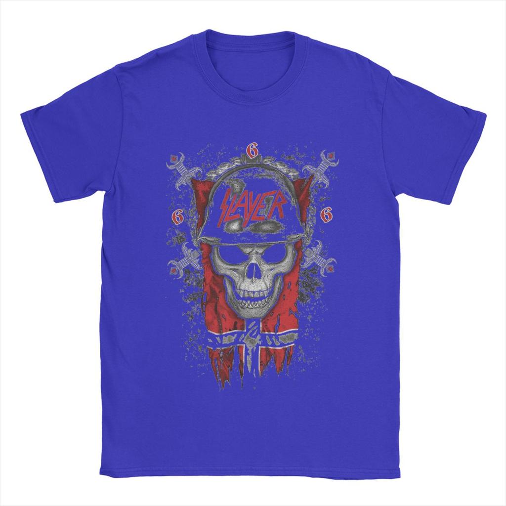 Leisure Slayer Band Skull T-Shirts Men Crewneck Cotton T Shirt Short Sleeve Tee Shirt Gift Idea Clothing
