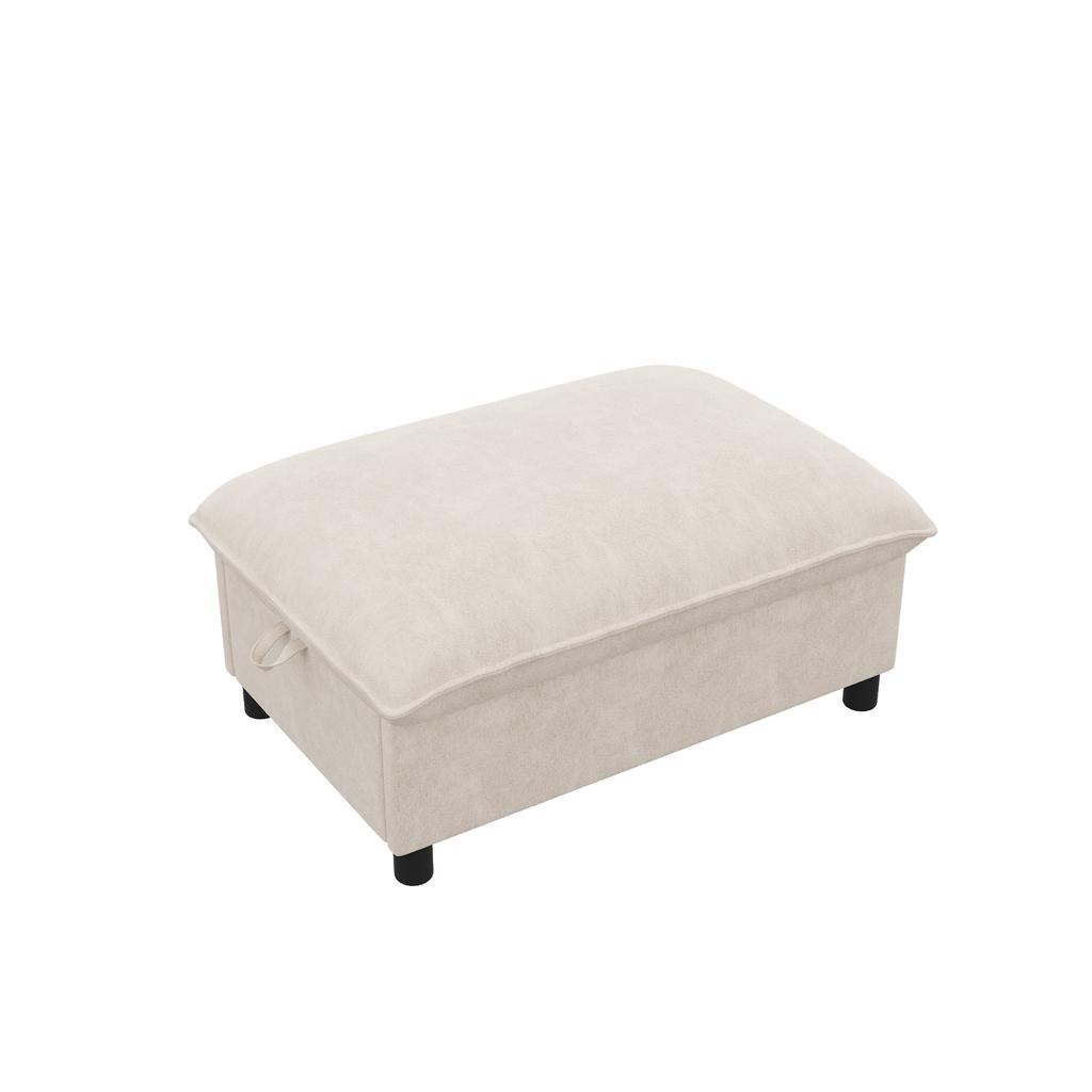 Sofa Stool with Storage, Chenille, Padded Footstool Bench with 8 Cm Legs, Versatile Seat Cushion for Living Room, Bedroom, Beige, 98x65x48 Cm