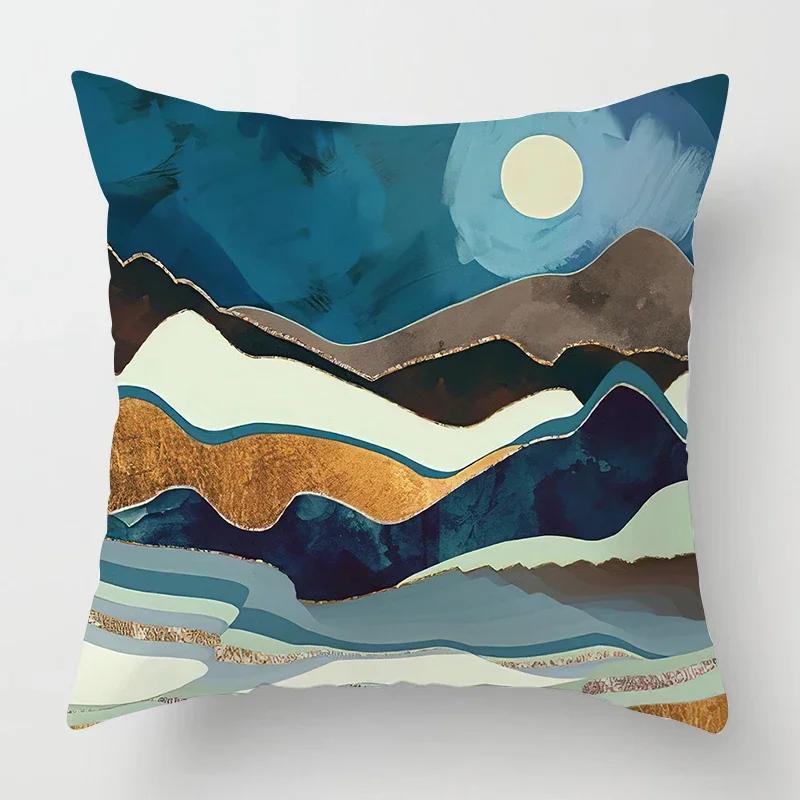 Nordic Mountains Sunrise Whale Metal Painting Pillowcase Sofa Decoration Cushion Cover  Home Decoration Cushion Cover