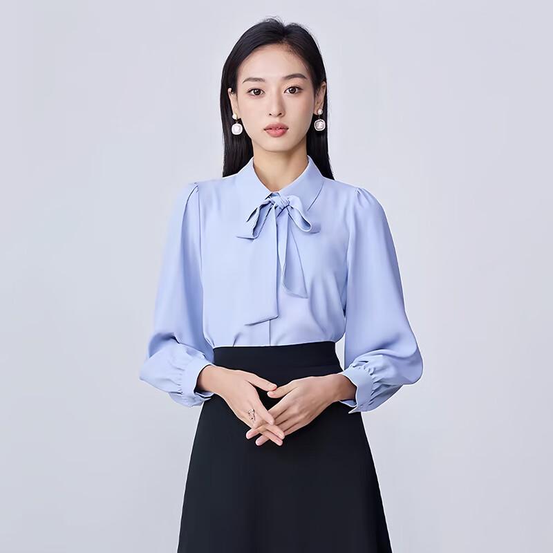 Women s Chiffon Bow Long Sleeve Professional Blouse 4XL