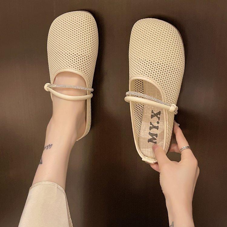 Корейська версія повсякденних туфель сандалі сітка м'яка підошва дихаючі повсякденні жіночі літо 2025 нові одинарні туфлі трендові туфлі-шльопанці з сумкою на миску