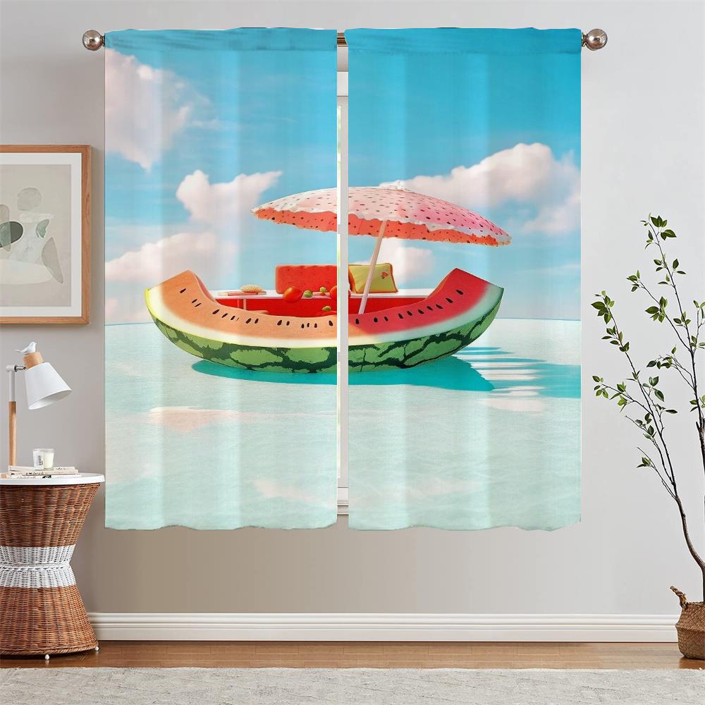 Beach Watermelon Blackout Curtain Living Room Decoration Kitchen Curtains for Rooms Home Interior Curtains Tentacles Partition
