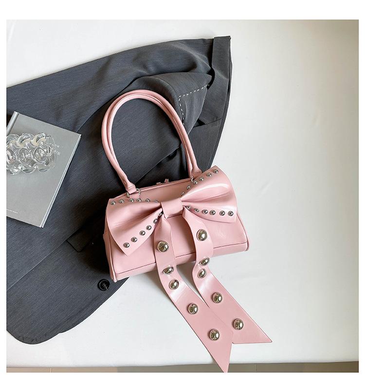 Creative Rivet Bow Handbag Girls Cute Trend Temperament Shoulder Bag Trendy Fashion Sweet Ins Women's Bag