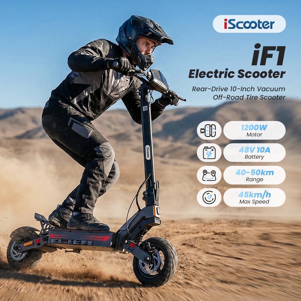 iScooter IF1 Elektroroller 1200W 10Ah 10'' Offroad-Vakuumreifen Doppelscheibenbremsen 25KM/H Höchstgeschwindigkeit 40KM+ Reichweite App-Steuerung Elektroroller für Erwachsene