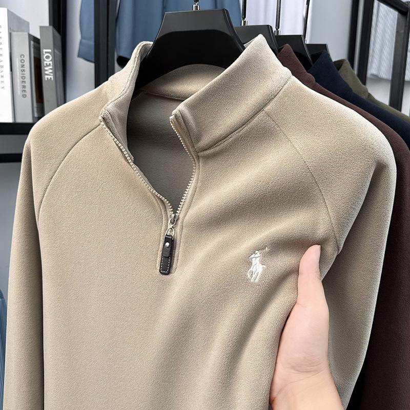 Herren Stickerei Wolle Plüsch Halbreißverschluss Hoodie - Verdicktes Herbst/Winter Basisschicht Oberteil