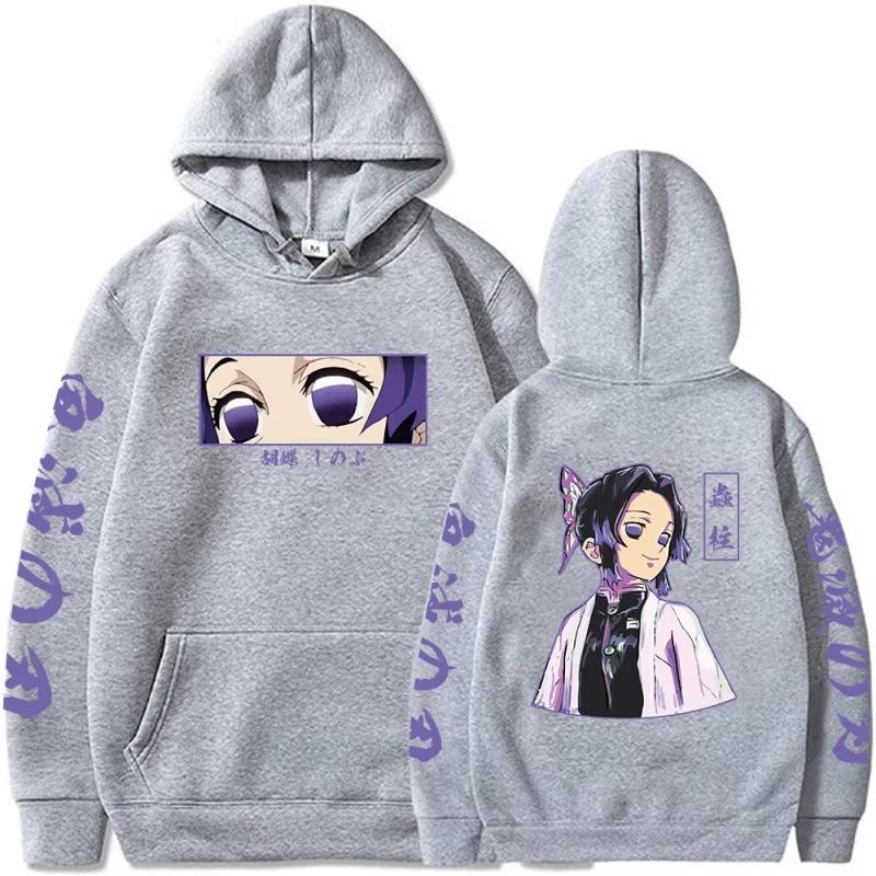Anime Demon Slayer Kochou Shinobu Graphic Printed Hooded Men Women Hoodies Casual Loose Streetwear Harajuku Unisex Sweatshirt