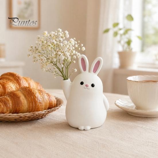 Home Office Decor Vase 3D Printed Rabbit Ornament, White Bunny Flower Holder Hydroponic Plants Container, Animal Shape Desktop Decoration for Matte