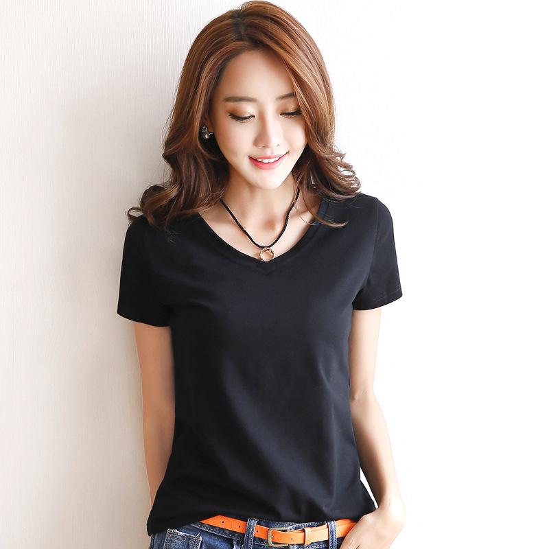 

Women s Korean Style Slim Fit Cotton Short Sleeve T-Shirt - Summer Round Neck Versatile Top XL