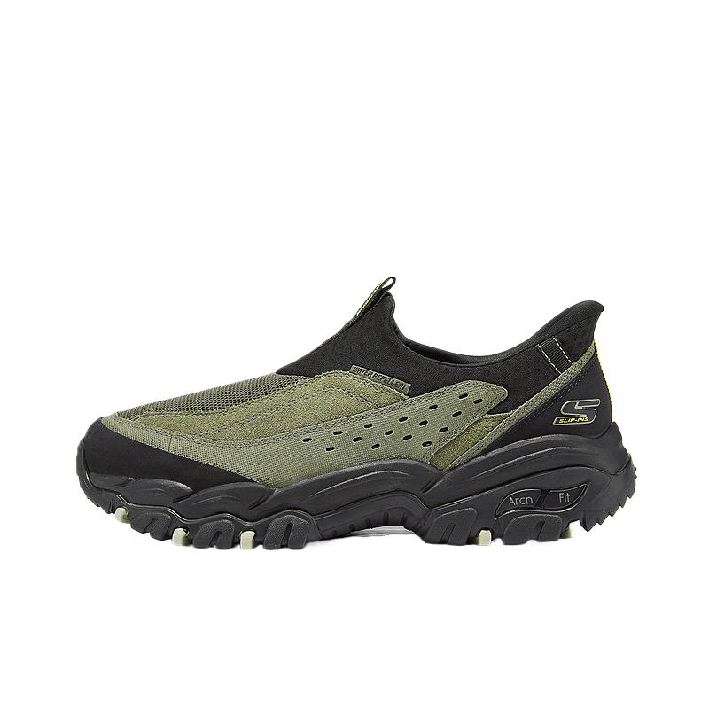 Skechers Outdoor Mesh Synthetic Leather Thick Sole Round Toe Breathable Outdoor Functional Shoes Men Shoes 237778C-OLBK 39.5