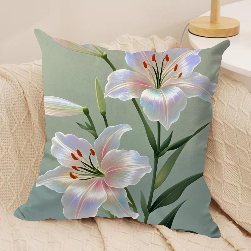 Classic Lily Cushion Cover Short Plush Doublesided Print Square Throw Pillow Covers Sofa Home Cushion Decor