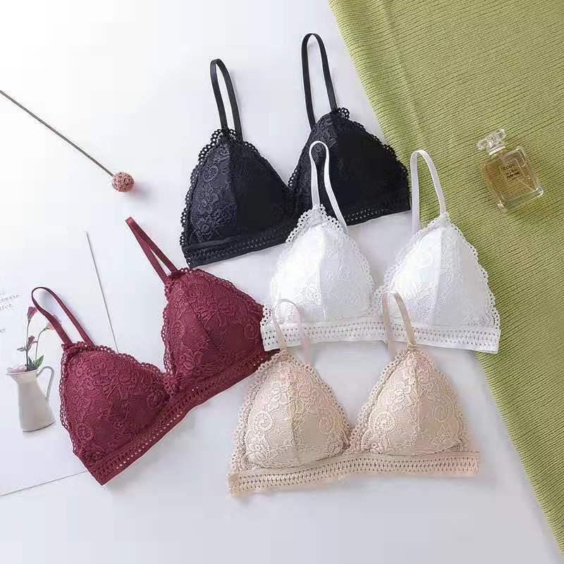Lace French Triangle Cup Wirefree Bra for Big Busts - V-Neck, Thin Back, Smoothing Minimizer.