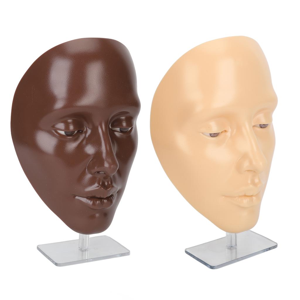 2 Set Makeup Practice Face 5D Silicone Full Face Makeup Mannequin Face with Stand for Emerging Makeup Artist