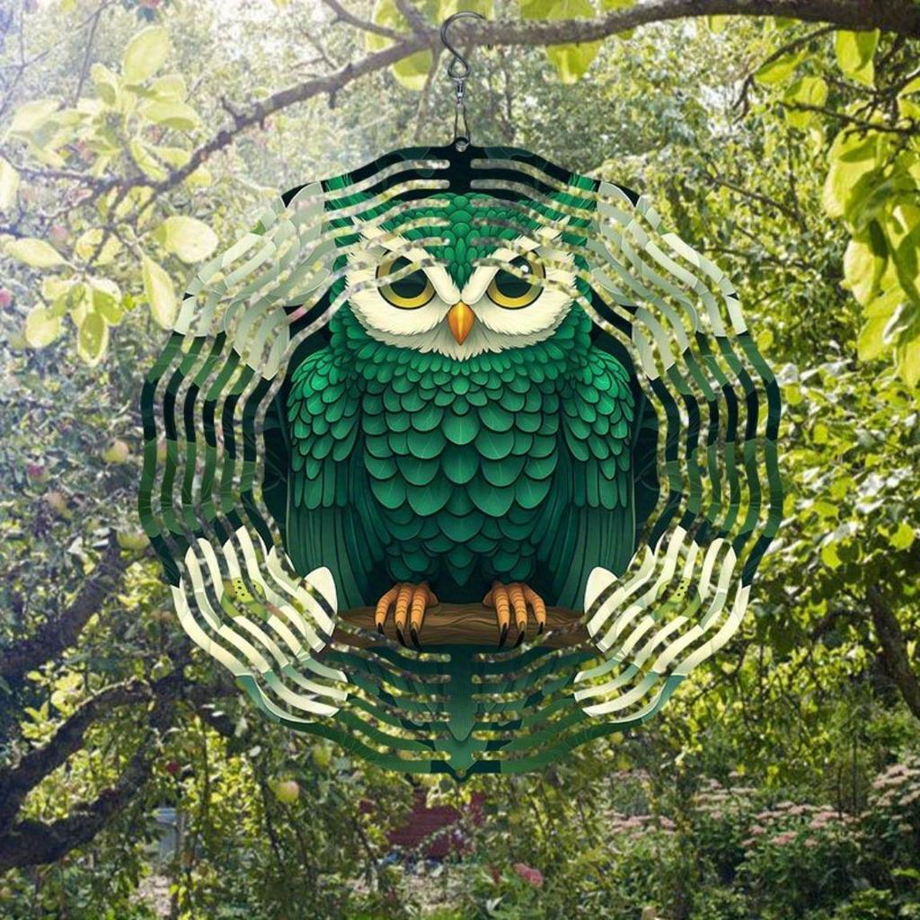 2D White Lotus Owl Wind Spinner Kinetic Metal Garden Decor Outdoor Home Dancing Wind Chime Unique Gift Idea