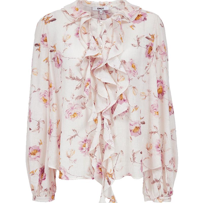 ONLY 2025 Summer French Floral Print Ruffle Long Sleeve Shirt L