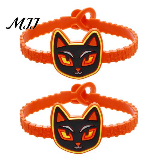 Pumpkin Ghost Black Cat Bracelets 2PCS Halloween Cartoon Bracelets, Ghost/Pumpkin/Black Cat/Skull/Witch/Little Devil Shape, Adjustable Flexible A
