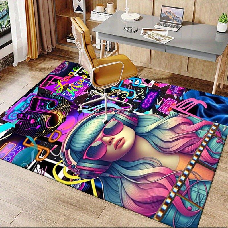 "Neon Retro Music Festival Headphones Women's Fashionable Sunglasses"Office Mat Home Decor Office Desk Chair Carpet for office ph144