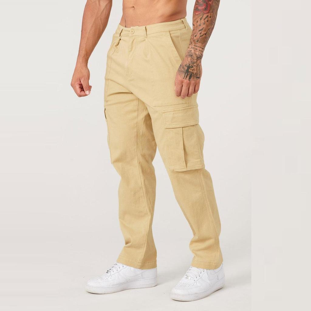 Men's Autumn Patchwork Cargo Pants with Large Pockets - Casual, Solid Color, Loose Fit, Small Leg Style