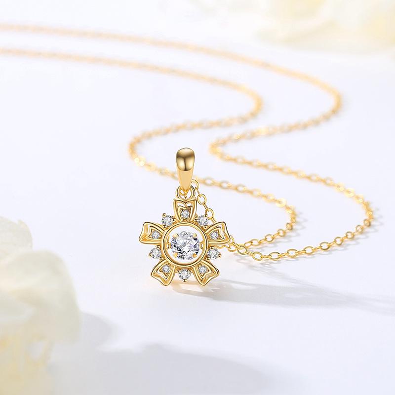

Korean-Style Sunflower Necklace for Women, S925 Silver, Dancing Zircon Flower, Perfect for Christmas & Valentine s Day Silver 925