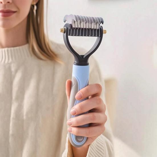 Pet Dematting Comb Dog Deshedding Tool Undercoat Rake with Stainless Steel Blades Non-Slip Handle Grooming Comb for Dogs Cats
