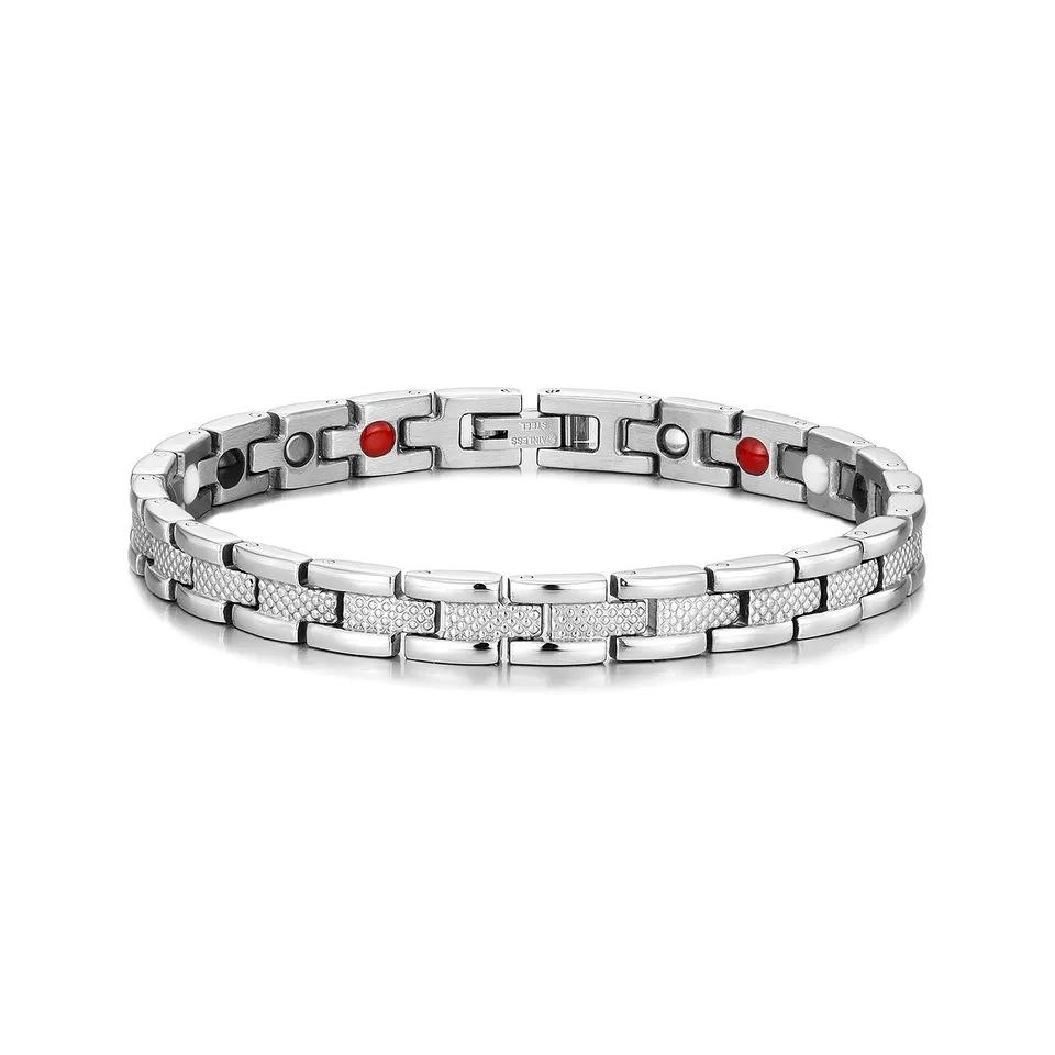 Stainless Steel 4-in-1 Pineapple Grain Magnet Bracelet Removable Negative Ion Quantum Energy Bracelet 20cm серебряный
