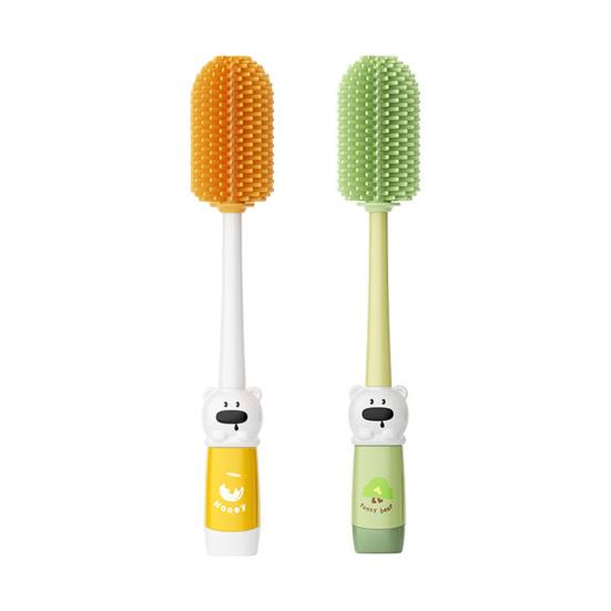 Set di spazzole per la pulizia con manico esteso antiscivolo a forma di orso, spazzola in silicone per bottiglie, pulitore per tettarelle e cannucce, strumento per l'alimentazione del bambino