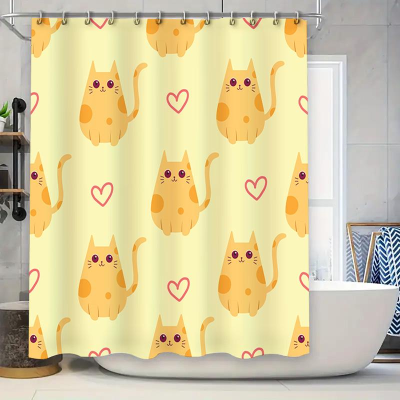 

Cat Pattern Shower Curtain Bath Mat Decoration Waterproof Washable Bathroom Decorations For Kids Nursery Home Decor W60H190(CM)-1 Pcs