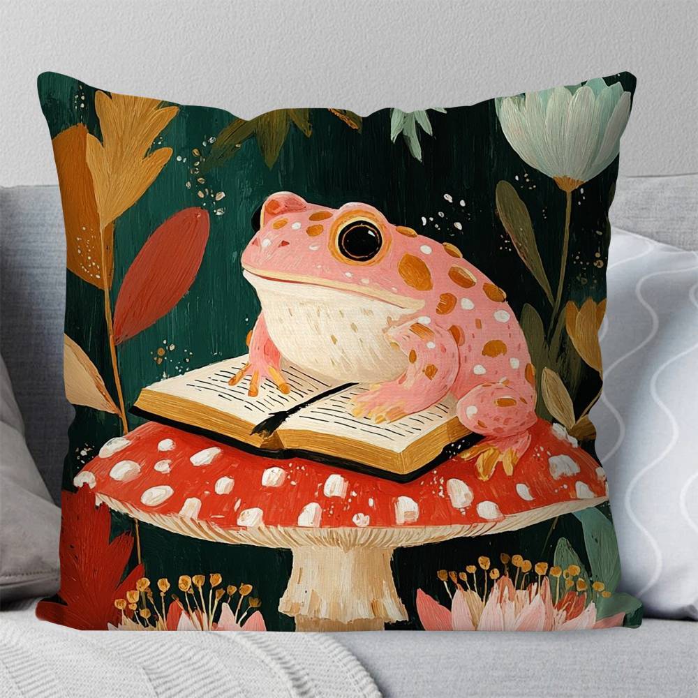 Interesting Retro Frog Pillow Case Fashion Square Pillowcase Bedroom Sofa Room Ins Decoration Leisure